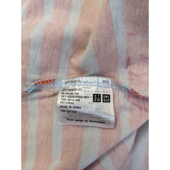 Marimekko Uniqlo Sz Small Crew Neck Tee T Shirt Orange Blue Stripe Half Sleeves - Picture 16 of 16